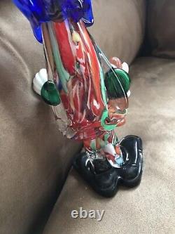 Vtg. Authentic Murano Hand Blown Glass Clown Holding Bottle GOOD CONDITION