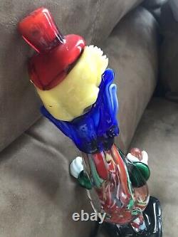 Vtg. Authentic Murano Hand Blown Glass Clown Holding Bottle GOOD CONDITION