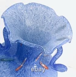 Vtg Blue Muti Color Murano Millefiori Italian Blown Glass Vase Applied Handles