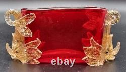 Vtg Hand Blown Murano Aventurine Ruby Red Glass Toothpick Holder Fratelli Toso