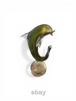 Vtg Hand Blown Murano Glass Dolphin Sculpture with Gold Flecks 11.5 inches