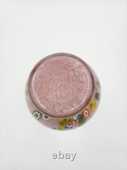 Vtg Hand Blown Murano Glass Millefiori Applied Handle Vase Pink Made in Italy