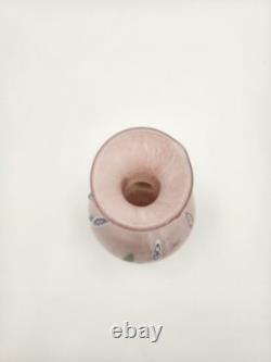 Vtg Hand Blown Murano Glass Millefiori Applied Handle Vase Pink Made in Italy