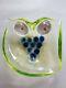 Vtg Hand blown Italian Italy Murano Vaseline Art Glass Owl Bowl Cenedese Rare