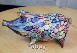 Vtg Italy Murano Millefiori Glass Murrine Hand Blown Hog/pig Fratelli Toso