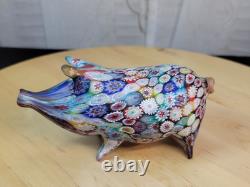 Vtg Italy Murano Millefiori Glass Murrine Hand Blown Hog/pig Fratelli Toso