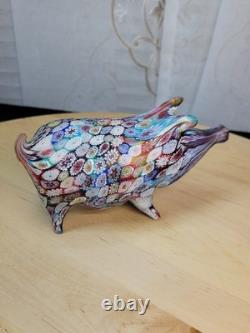 Vtg Italy Murano Millefiori Glass Murrine Hand Blown Hog/pig Fratelli Toso