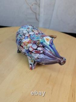 Vtg Italy Murano Millefiori Glass Murrine Hand Blown Hog/pig Fratelli Toso