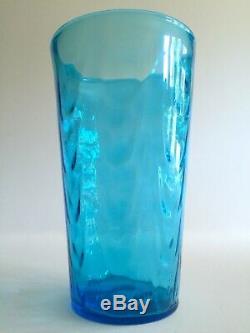 Vtg MID Century Modern Aqua Hand Blown Murano Art Glass Lrg Cylinder Ripple Vase