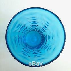 Vtg MID Century Modern Aqua Hand Blown Murano Art Glass Lrg Cylinder Ripple Vase