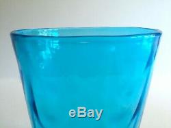 Vtg MID Century Modern Aqua Hand Blown Murano Art Glass Lrg Cylinder Ripple Vase