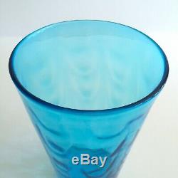 Vtg MID Century Modern Aqua Hand Blown Murano Art Glass Lrg Cylinder Ripple Vase