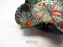 Vtg MURANO Art Glass BOWL ASH TRAYBlack Cased FoldedSilver FoilTutti Frutt