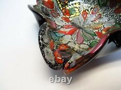 Vtg MURANO Art Glass BOWL ASH TRAYBlack Cased FoldedSilver FoilTutti Frutt