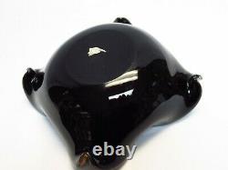 Vtg MURANO Art Glass BOWL ASH TRAYBlack Cased FoldedSilver FoilTutti Frutt