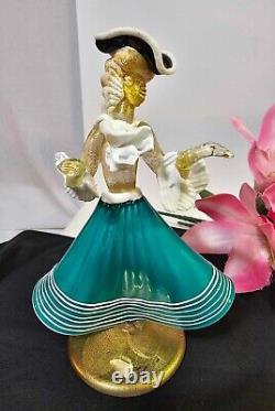 Vtg MURANO HAND BLOWN VENETIAN ART GLASS DANCER w green black hat Gold flecks-A4