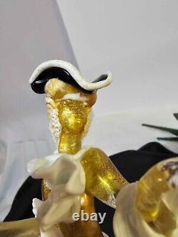 Vtg MURANO HAND BLOWN VENETIAN ART GLASS DANCER w green black hat Gold flecks-A4