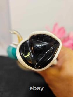 Vtg MURANO HAND BLOWN VENETIAN ART GLASS DANCER w green black hat Gold flecks-A4