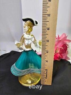 Vtg MURANO HAND BLOWN VENETIAN ART GLASS DANCER w green black hat Gold flecks-A4