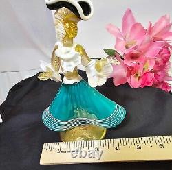 Vtg MURANO HAND BLOWN VENETIAN ART GLASS DANCER w green black hat Gold flecks-A4