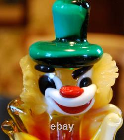 Vtg MURANO Hand Blown Glass CLOWN W HAT FIGURINE Italy 9 SWIRLED MULTI COLORS