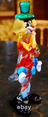 Vtg MURANO Hand Blown Glass CLOWN W HAT FIGURINE Italy 9 SWIRLED MULTI COLORS