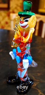Vtg MURANO Hand Blown Glass CLOWN W HAT FIGURINE Italy 9 SWIRLED MULTI COLORS