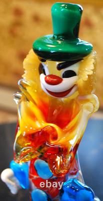 Vtg MURANO Hand Blown Glass CLOWN W HAT FIGURINE Italy 9 SWIRLED MULTI COLORS