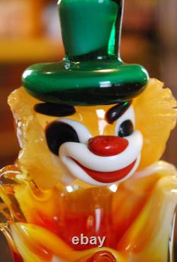 Vtg MURANO Hand Blown Glass CLOWN W HAT FIGURINE Italy 9 SWIRLED MULTI COLORS
