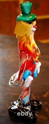 Vtg MURANO Hand Blown Glass CLOWN W HAT FIGURINE Italy 9 SWIRLED MULTI COLORS