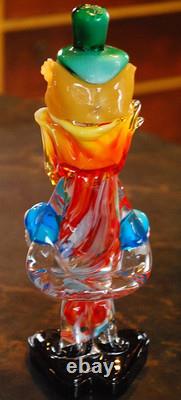 Vtg MURANO Hand Blown Glass CLOWN W HAT FIGURINE Italy 9 SWIRLED MULTI COLORS