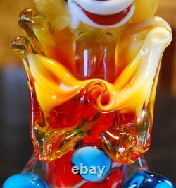 Vtg MURANO Hand Blown Glass CLOWN W HAT FIGURINE Italy 9 SWIRLED MULTI COLORS