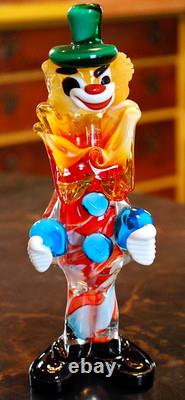 Vtg MURANO Hand Blown Glass CLOWN W HAT FIGURINE Italy 9 SWIRLED MULTI COLORS