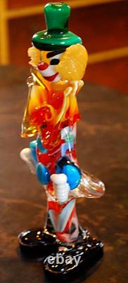Vtg MURANO Hand Blown Glass CLOWN W HAT FIGURINE Italy 9 SWIRLED MULTI COLORS