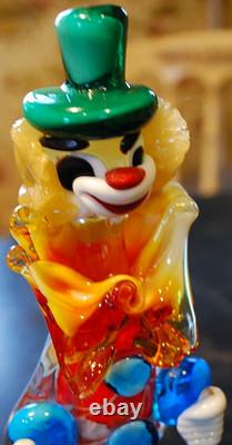 Vtg MURANO Hand Blown Glass CLOWN W HAT FIGURINE Italy 9 SWIRLED MULTI COLORS