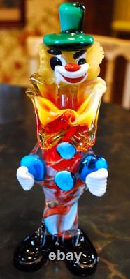 Vtg MURANO Hand Blown Glass CLOWN W HAT FIGURINE Italy 9 SWIRLED MULTI COLORS