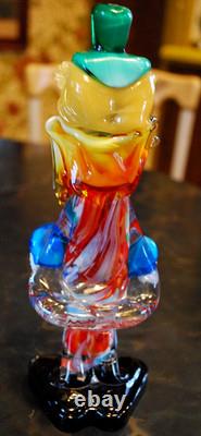 Vtg MURANO Hand Blown Glass CLOWN W HAT FIGURINE Italy 9 SWIRLED MULTI COLORS