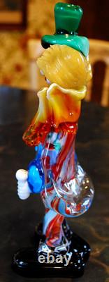 Vtg MURANO Hand Blown Glass CLOWN W HAT FIGURINE Italy 9 SWIRLED MULTI COLORS