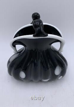 Vtg MURANO Italy HAND BLOWN COIN PURSE BLACK GLASS WHITE SPOTS ART SCULPTURE