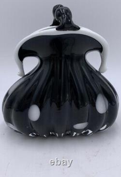 Vtg MURANO Italy HAND BLOWN COIN PURSE BLACK GLASS WHITE SPOTS ART SCULPTURE