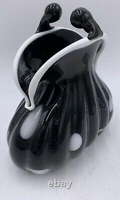 Vtg MURANO Italy HAND BLOWN COIN PURSE BLACK GLASS WHITE SPOTS ART SCULPTURE