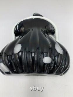 Vtg MURANO Italy HAND BLOWN COIN PURSE BLACK GLASS WHITE SPOTS ART SCULPTURE