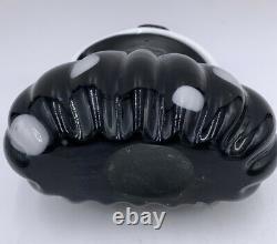 Vtg MURANO Italy HAND BLOWN COIN PURSE BLACK GLASS WHITE SPOTS ART SCULPTURE