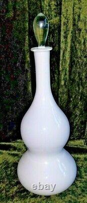 Vtg Mid Century Modern Empoli White Cased Glass Genie Bottle Decanter 22.5