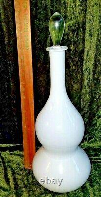 Vtg Mid Century Modern Empoli White Cased Glass Genie Bottle Decanter 22.5