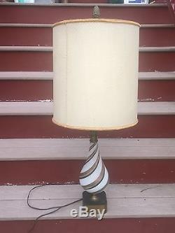 Vtg Mid Century Murano Italy Table Lamp Hand Blown Copper Swirl Art Glass