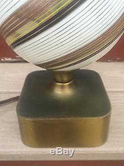 Vtg Mid Century Murano Italy Table Lamp Hand Blown Copper Swirl Art Glass