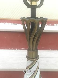 Vtg Mid Century Murano Italy Table Lamp Hand Blown Copper Swirl Art Glass