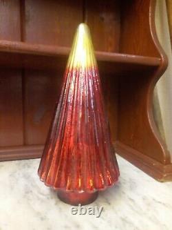 Vtg Mid Century Red Gold Hand Blown Glass Fluted 12 Christmas Tree