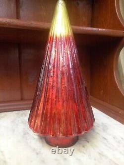 Vtg Mid Century Red Gold Hand Blown Glass Fluted 12 Christmas Tree